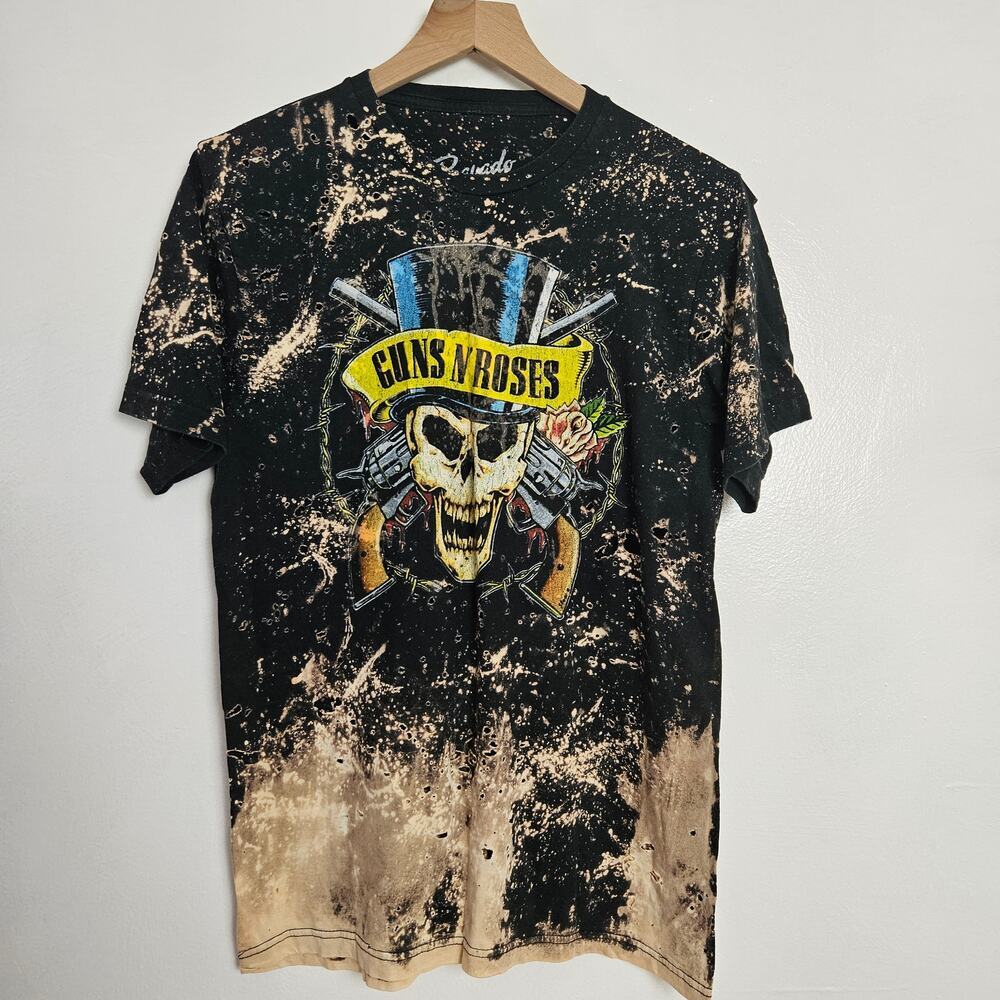 Bravado Distressed Guns N Roses Short Sleeve Tee M Bleach Dyed Black